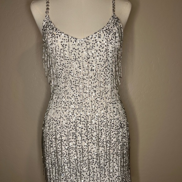 The Sparks Fly Mini Dress | Silver Beaded Fringe | Show Me Your Mumu - Picture 14 of 16